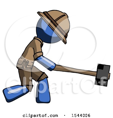 Blue Explorer Ranger Man Hitting with Sledgehammer, or Smashing Something by Leo Blanchette