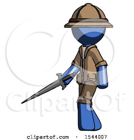 Blue Explorer Ranger Man with Sword Walking Confidently by Leo Blanchette