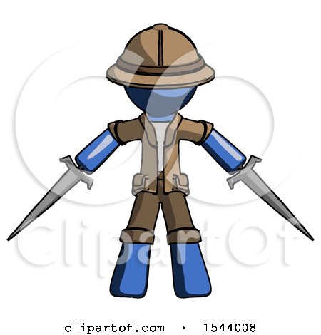 Blue Explorer Ranger Man Two Sword Defense Pose by Leo Blanchette