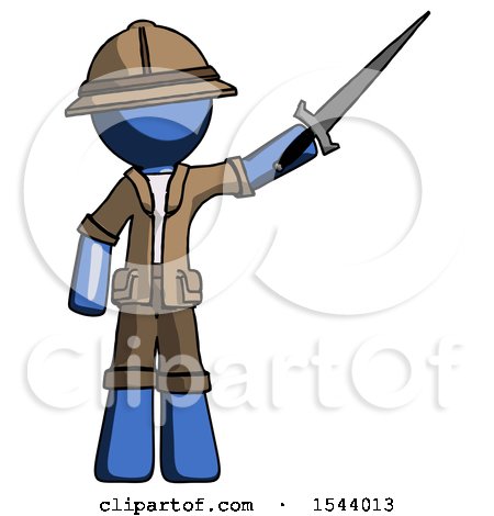 Blue Explorer Ranger Man Holding Sword in the Air Victoriously by Leo Blanchette