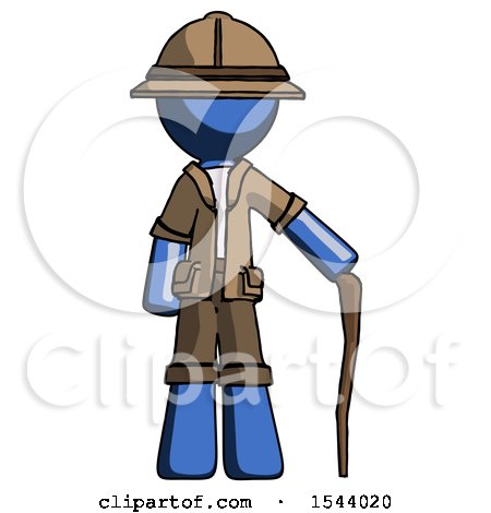 Blue Explorer Ranger Man Standing with Hiking Stick by Leo Blanchette