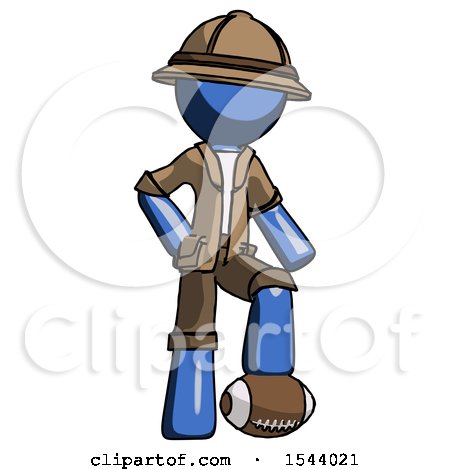 Blue Explorer Ranger Man Standing with Foot on Football by Leo Blanchette