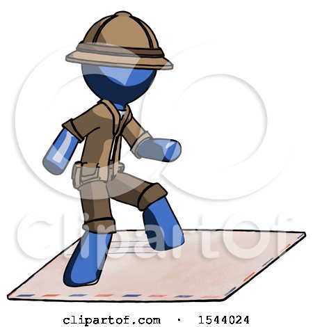 Blue Explorer Ranger Man on Postage Envelope Surfing by Leo Blanchette