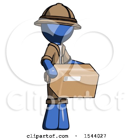 Blue Explorer Ranger Man Holding Package to Send or Recieve in Mail by Leo Blanchette