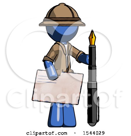 Blue Explorer Ranger Man Holding Large Envelope and Calligraphy Pen by Leo Blanchette