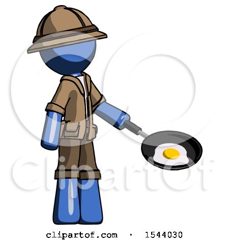 Blue Explorer Ranger Man Frying Egg in Pan or Wok Facing Right by Leo Blanchette