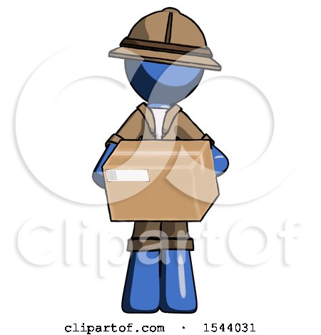 Blue Explorer Ranger Man Holding Box Sent or Arriving in Mail by Leo Blanchette