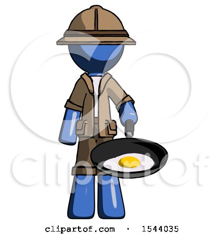 Blue Explorer Ranger Man Frying Egg in Pan or Wok by Leo Blanchette