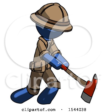 Blue Explorer Ranger Man Striking with a Red Firefighter's Ax by Leo Blanchette