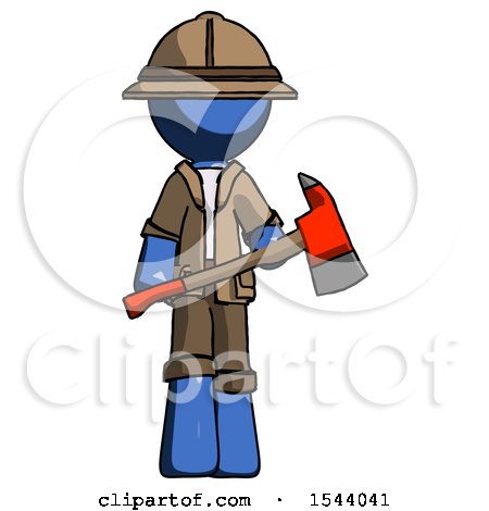 Blue Explorer Ranger Man Holding Red Fire Fighter's Ax by Leo Blanchette