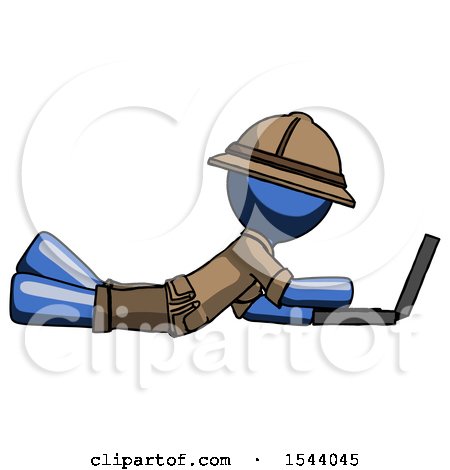 Blue Explorer Ranger Man Using Laptop Computer While Lying on Floor Side View by Leo Blanchette