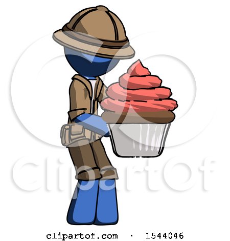 Blue Explorer Ranger Man Holding Large Cupcake Ready to Eat or Serve by Leo Blanchette