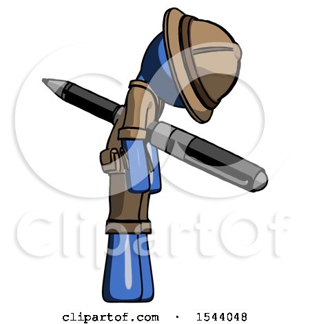 Blue Explorer Ranger Man Impaled Through Chest with Giant Pen by Leo Blanchette