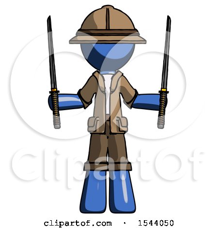 Blue Explorer Ranger Man Posing with Two Ninja Sword Katanas up by Leo Blanchette