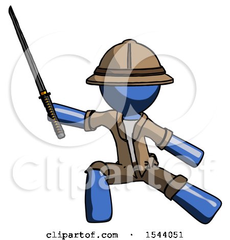 Blue Explorer Ranger Man with Ninja Sword Katana in Defense Pose by Leo Blanchette