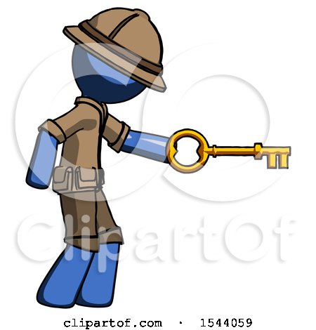 Blue Explorer Ranger Man with Big Key of Gold Opening Something by Leo Blanchette