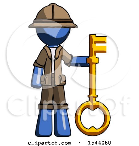 Blue Explorer Ranger Man Holding Key Made of Gold by Leo Blanchette