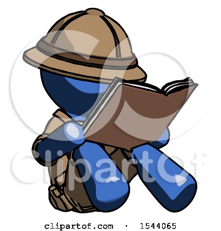 Blue Explorer Ranger Man Reading Book While Sitting down by Leo Blanchette