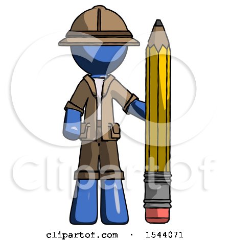 Blue Explorer Ranger Man with Large Pencil Standing Ready to Write by Leo Blanchette