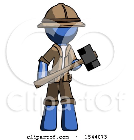 Blue Explorer Ranger Man with Sledgehammer Standing Ready to Work or Defend by Leo Blanchette