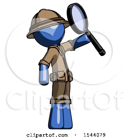 Blue Explorer Ranger Man Inspecting with Large Magnifying Glass Facing up by Leo Blanchette