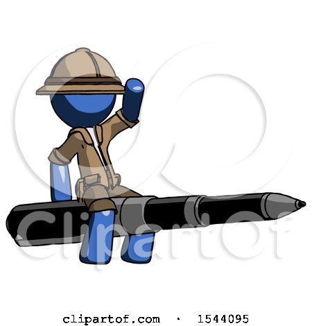Blue Explorer Ranger Man Riding a Pen like a Giant Rocket by Leo Blanchette