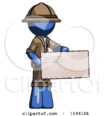 Blue Explorer Ranger Man Presenting Large Envelope by Leo Blanchette