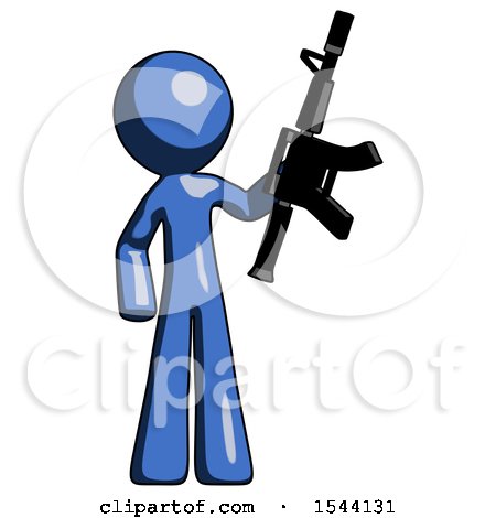 Blue Design Mascot Man Holding Automatic Gun by Leo Blanchette
