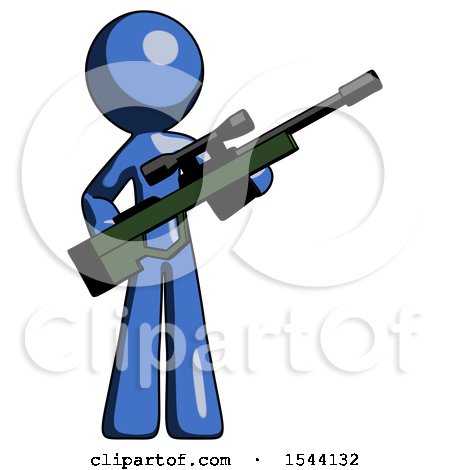Blue Design Mascot Man Holding Sniper Rifle Gun by Leo Blanchette