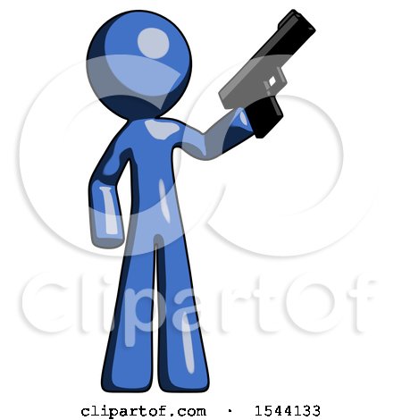 Blue Design Mascot Man Holding Handgun by Leo Blanchette