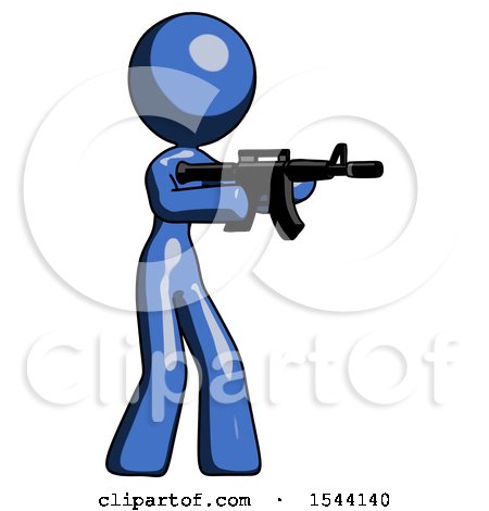 Blue Design Mascot Woman Shooting Automatic Assault Weapon by Leo Blanchette