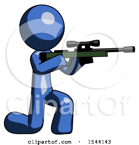 Blue Design Mascot Man Kneeling Shooting Sniper Rifle by Leo Blanchette