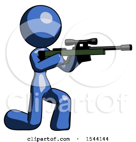 Blue Design Mascot Woman Kneeling Shooting Sniper Rifle by Leo Blanchette