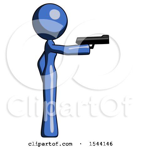 Blue Design Mascot Woman Firing a Handgun by Leo Blanchette