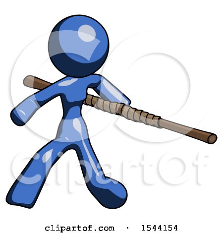 Blue Design Mascot Woman Bo Staff Action Hero Kung Fu Pose by Leo Blanchette