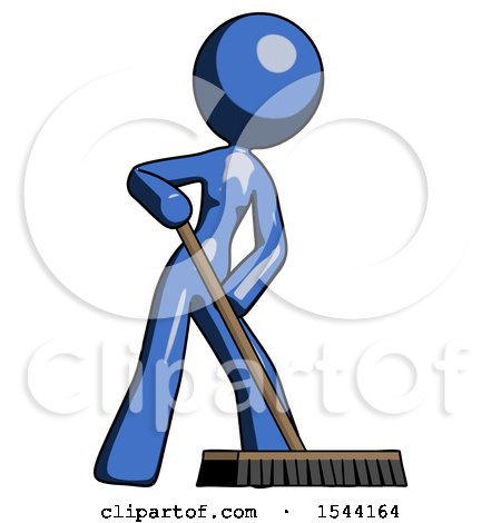 Blue Design Mascot Woman Cleaning Services Janitor Sweeping Floor with Push Broom by Leo Blanchette