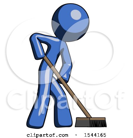 Blue Design Mascot Man Cleaning Services Janitor Sweeping Side View by Leo Blanchette