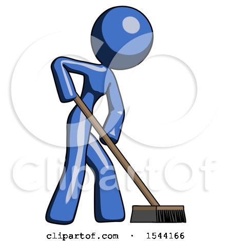 Blue Design Mascot Woman Cleaning Services Janitor Sweeping Side View by Leo Blanchette