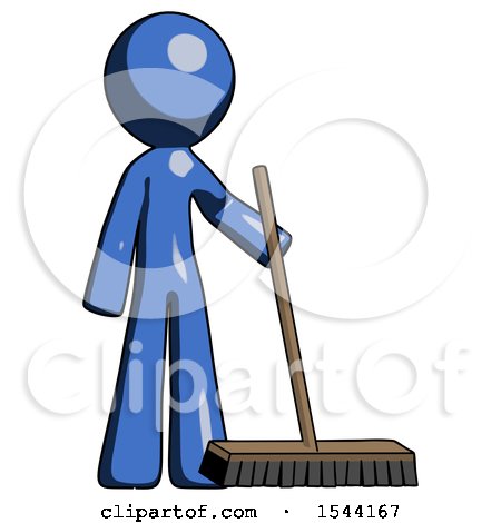 Blue Design Mascot Man Standing with Industrial Broom by Leo Blanchette