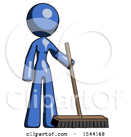 Blue Design Mascot Woman Standing with Industrial Broom by Leo Blanchette