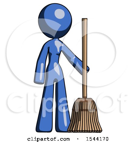 Blue Design Mascot Woman Standing with Broom Cleaning Services by Leo Blanchette