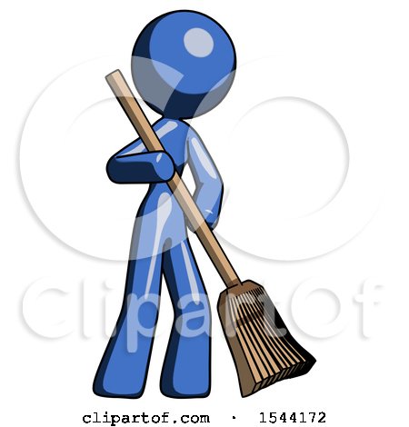 Blue Design Mascot Woman Sweeping Area with Broom by Leo Blanchette
