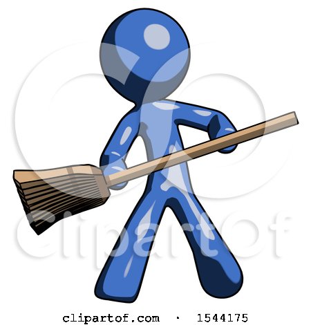 Blue Design Mascot Man Broom Fighter Defense Pose by Leo Blanchette
