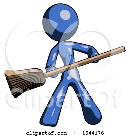 Blue Design Mascot Woman Broom Fighter Defense Pose by Leo Blanchette