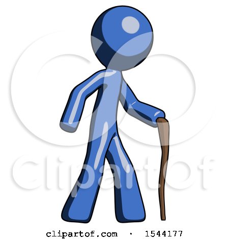 Blue Design Mascot Man Walking with Hiking Stick by Leo Blanchette