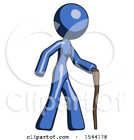 Blue Design Mascot Woman Walking with Hiking Stick by Leo Blanchette