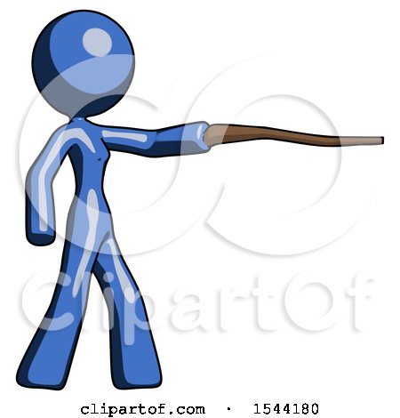 Blue Design Mascot Woman Pointing with Hiking Stick by Leo Blanchette