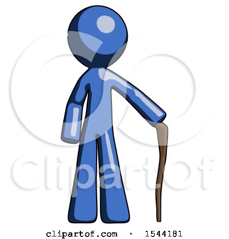 Blue Design Mascot Man Standing with Hiking Stick by Leo Blanchette