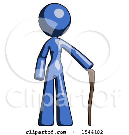 Blue Design Mascot Woman Standing with Hiking Stick by Leo Blanchette