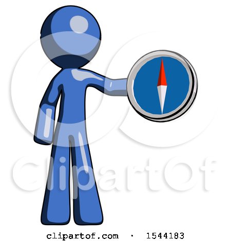 Blue Design Mascot Man Holding a Large Compass by Leo Blanchette